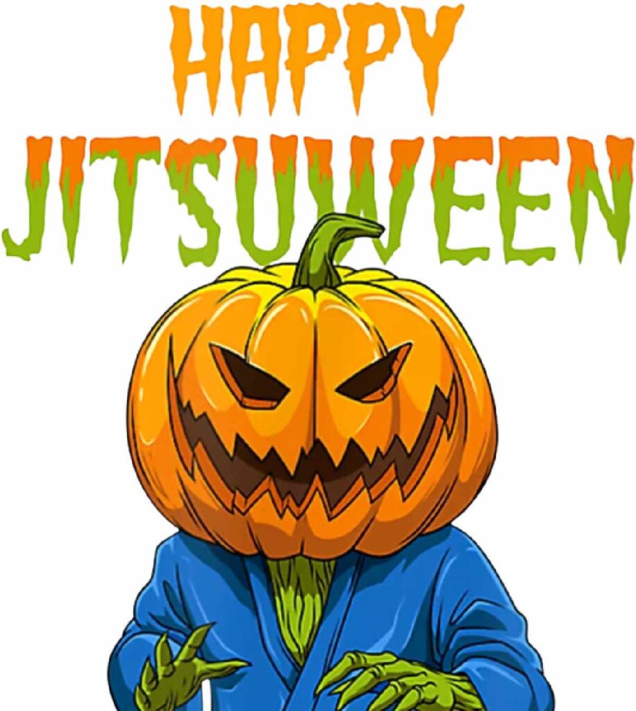 Kids in costumes practicing Brazilian Jiu-Jitsu during Halloween class.